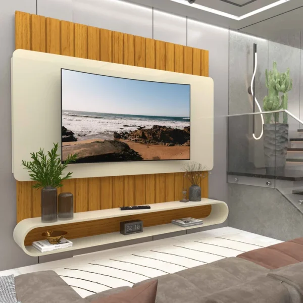 Painel Home Prime para Tv até 75 Polegadas Ripado Mdf Naturale Off White