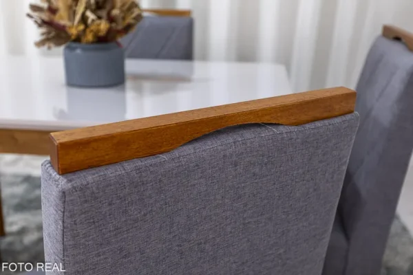 Mesa de Jantar Alegra Tampo Vidro Off 120×80 4 Cadeiras Diamante Linho Madeira Maciça - Imagem 4