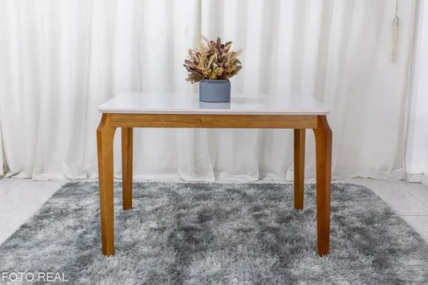 Mesa de Jantar Alegra Tampo Vidro Off 120×80 4 Cadeiras Diamante Linho Madeira Maciça - Imagem 5