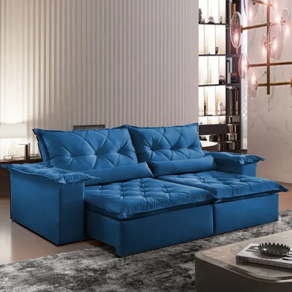 Sofá Ouro Preto - Retrátil e Reclinável - Jolie Azul - 250cm
