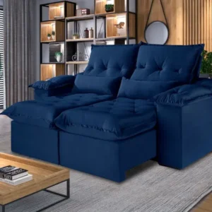 Sofá Ouro Preto - Retrátil e Reclinável - Jolie Azul - 250cm