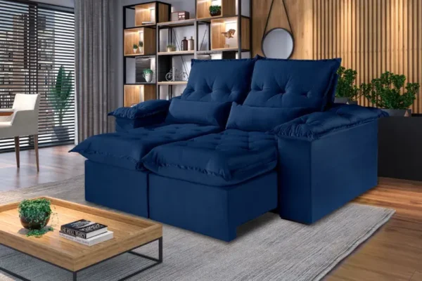 Sofá Ouro Preto - Retrátil e Reclinável - Jolie Azul - 250cm