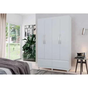 Guarda-Roupa Roupeiro Solteiro Romeu 4 portas 2 Gavetas Branco