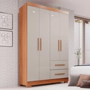 Guarda-roupa Solteiro 4 Portas 2 Gavetas Estrela Premium Off-White/Cinamomo