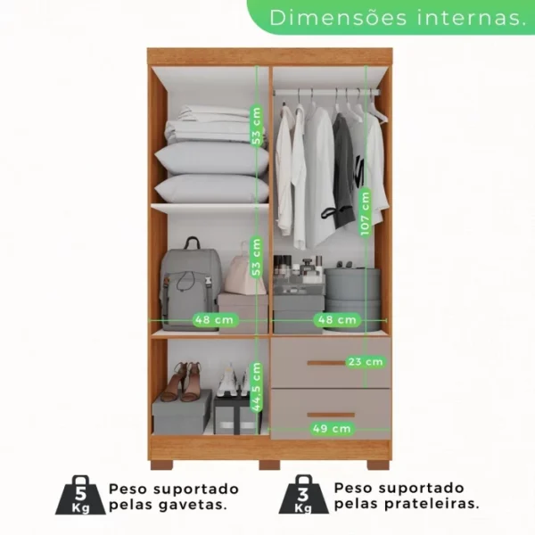 Guarda-roupa Solteiro 4 Portas 2 Gavetas Estrela Premium Off-White/Cinamomo - Imagem 2
