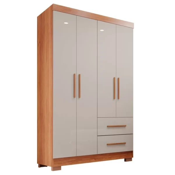 Guarda-roupa Solteiro 4 Portas 2 Gavetas Estrela Premium Off-White/Cinamomo - Imagem 4