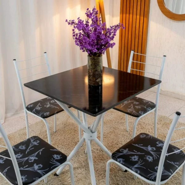 Mesa Rio Base Ipanema Branco Tampo Preto 68X68 MDF 4 Cadeiras Rio Assento Preto - Teixeira - Imagem 2