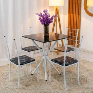 Mesa Rio Base Ipanema Branco Tampo Preto 68X68 MDF 4 Cadeiras Rio Assento Preto - Teixeira