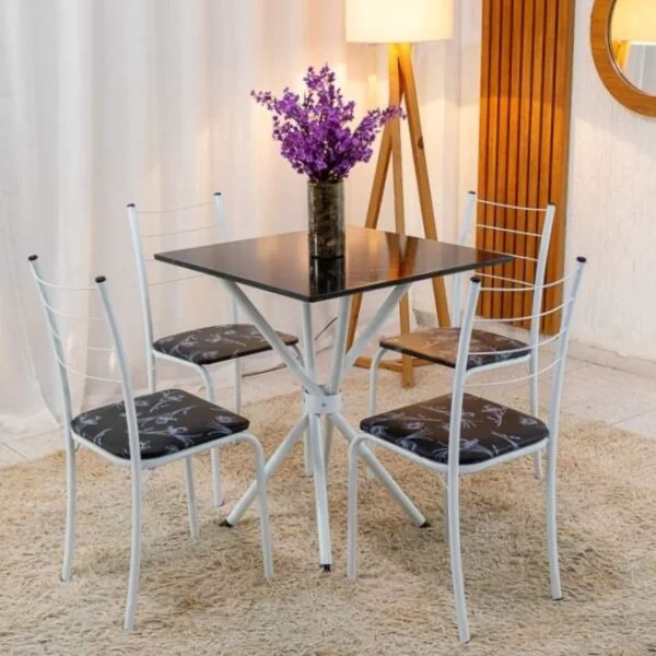 Mesa Rio Base Ipanema Branco Tampo Preto 68X68 MDF 4 Cadeiras Rio Assento Preto - Teixeira