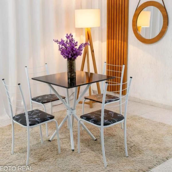 Mesa Rio Base Ipanema Branco Tampo Preto 68X68 MDF 4 Cadeiras Rio Assento Preto - Teixeira - Imagem 5