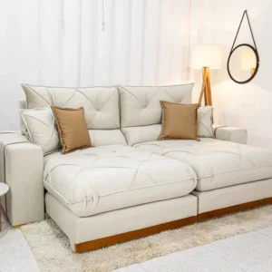 Sofá Retrátil Reclinável Gran Bello 2.00m Veludo Bege - D33 e Molas Ensacadas