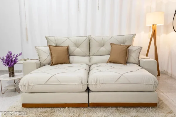 Sofá Retrátil Reclinável Gran Bello 2.00m Veludo Bege - D33 e Molas Ensacadas - Imagem 6