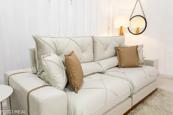 Sofá Retrátil Reclinável Gran Bello 2.00m Veludo Bege - D33 e Molas Ensacadas - Imagem 3